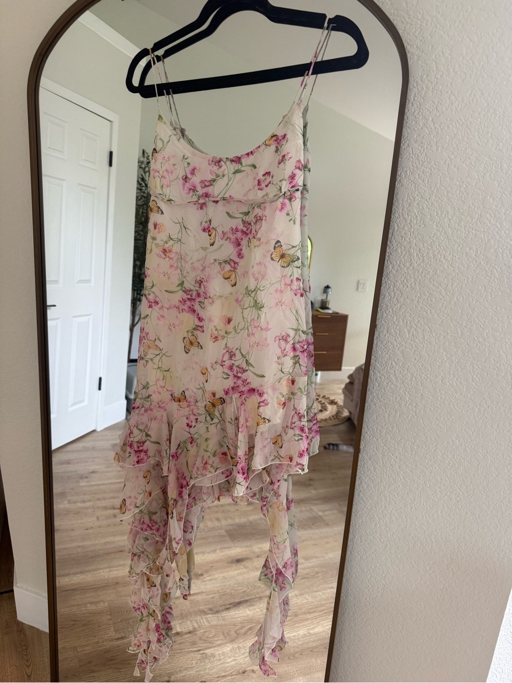 Asymmetrical Floral Slip Dress in Pink & Cream
